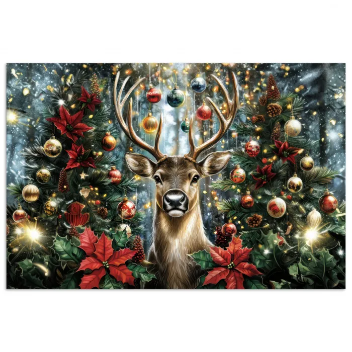 Kerstfeest - Dennenbos - Rood poster papier klein -3d