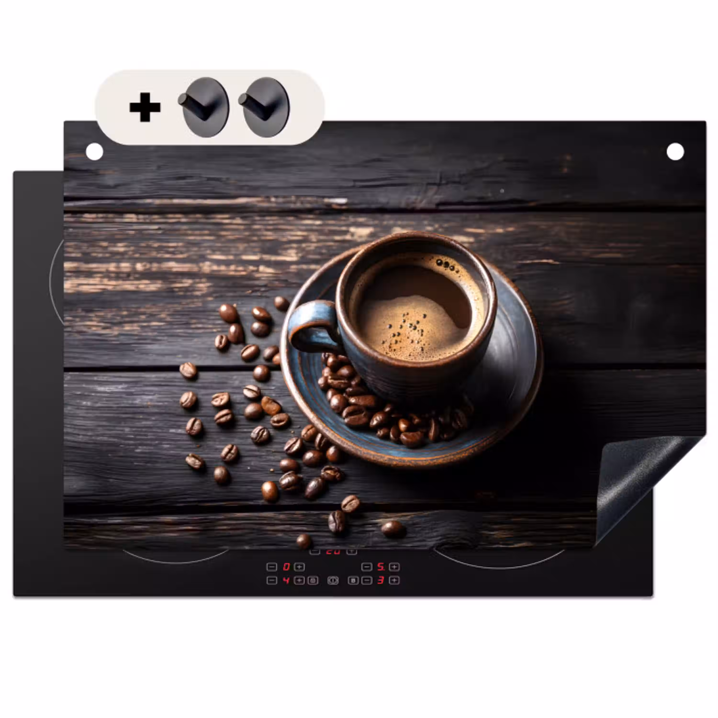 Kop - Koffie - Hout - Bonen Inductie beschemer met haakjes klein -3d
