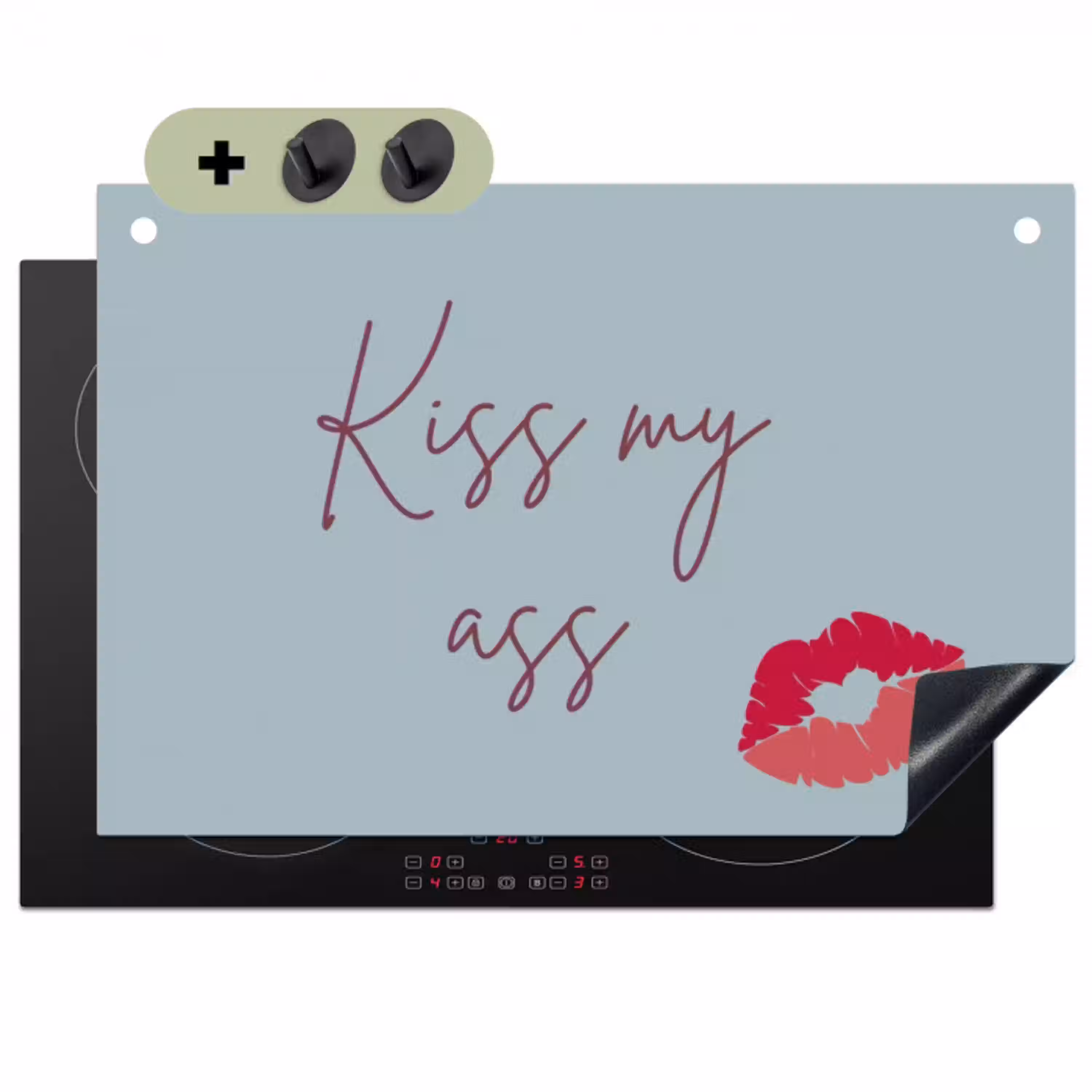 Kiss my ass - Lip - Blauw Inductie beschemer met haakjes klein -3d