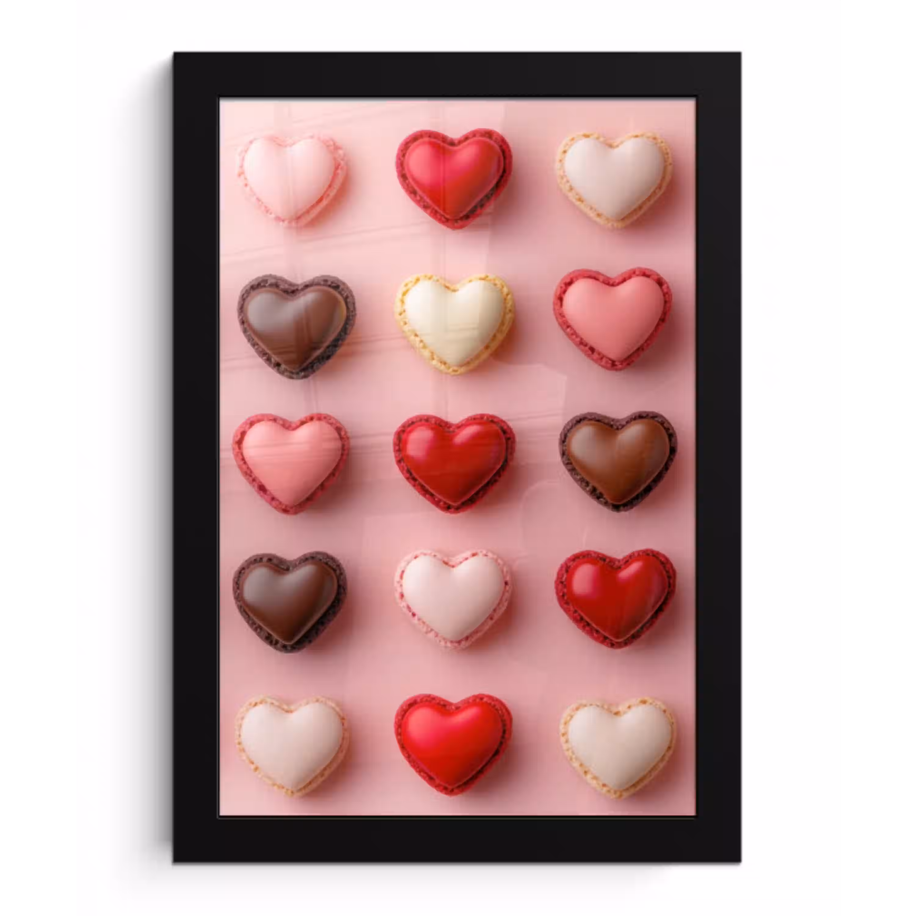 Macarons - Hartjes - Kleurrijk - Roze fotolijst zwart zonder passe partout klein -3d