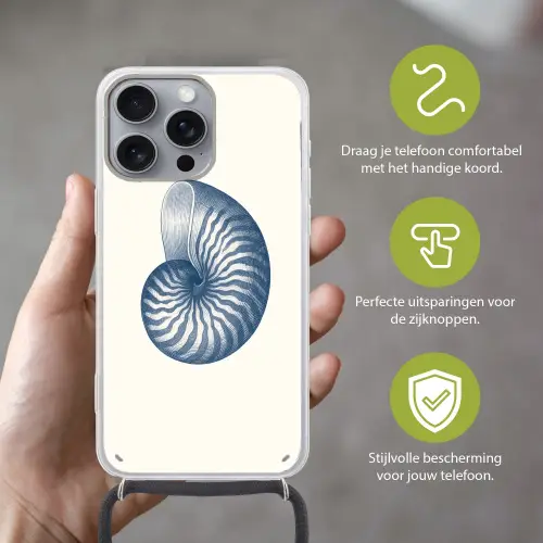 Blauw - Schelp - Spiraal Hoesje iPhone 16 Pro Max met koord klein -sfeer2_NL