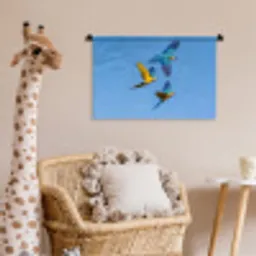 Papagaai - Vliegen - Blauw - Geel Wandkleed katoen klein -wsfeer5_kind
