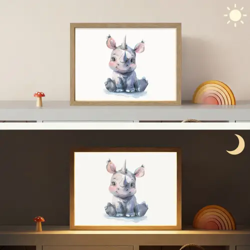 Neushoorn - Baby dier - Dieren Light Box met batterij (Wandlamp kind) middel -sfeer3_kind