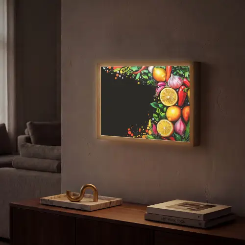 Citroenen - Peper - Kruiden - Graffiti - Verf - Abstract Light Box met batterij (Wandlamp) middel -sfeer1