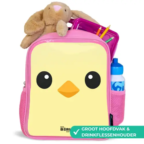 Kawai - Kuiken - Geel Kinderrugzak - Roze middel -inhoud_NL
