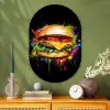 Hamburger - Graffiti - Verf - Kleurrijk - Eten - Abstract Wandcirkel Ovaal Glas middel -sfeer2