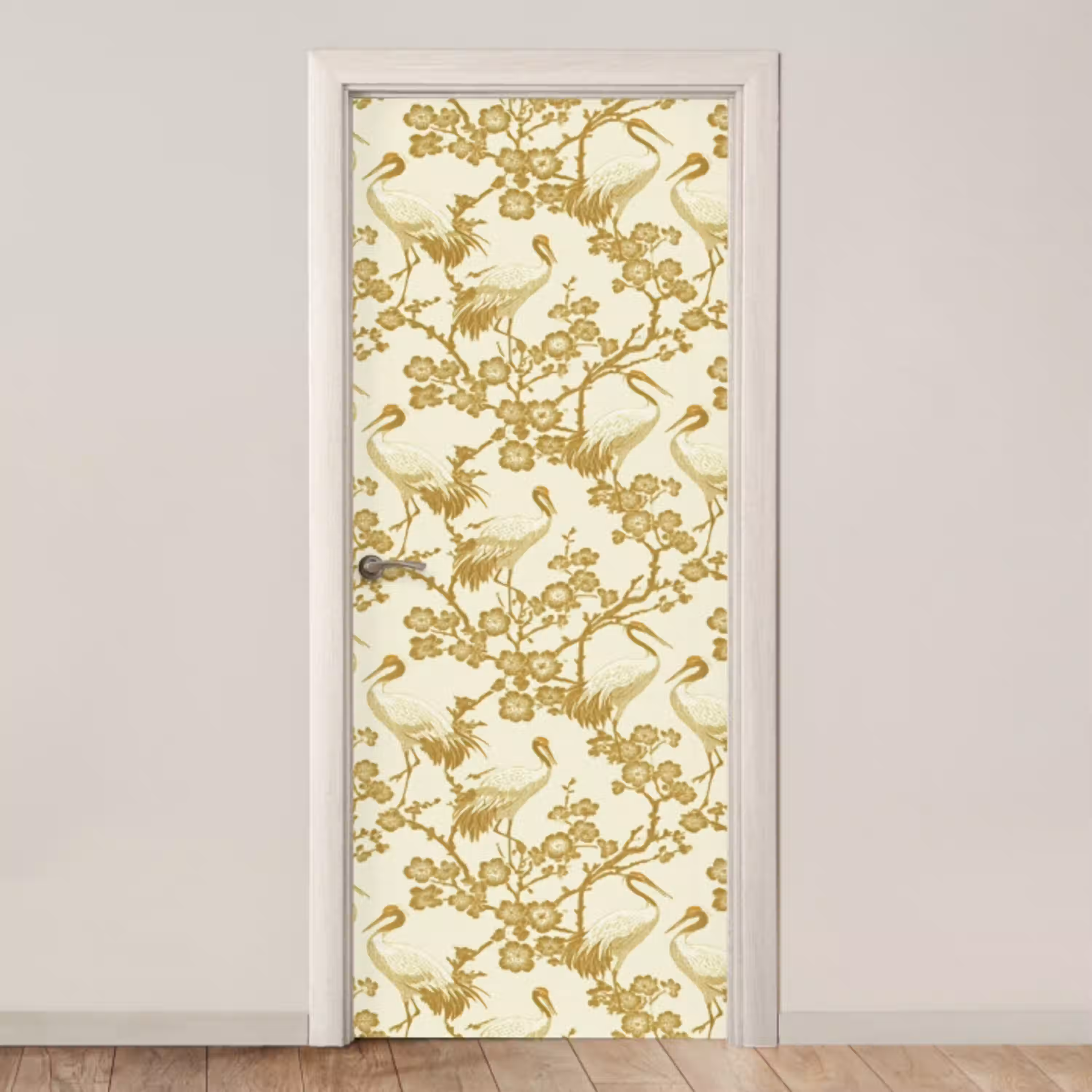 Kraanvogels - Kersenbloesem - Goud deurposter klein 289 -3d_beige