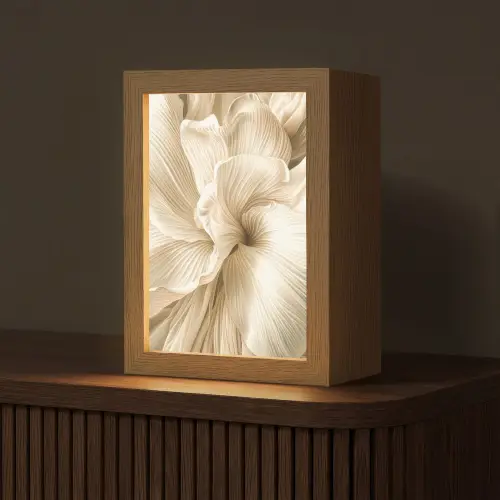 Abstract - Beige - Bloemen - Natuur Light Box met kabel (Tafellamp) klein -z3d_website