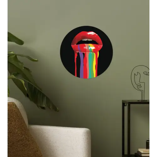 Lippen - Kleuren - Zwart Wandcirkel behangsticker klein -sfeer2