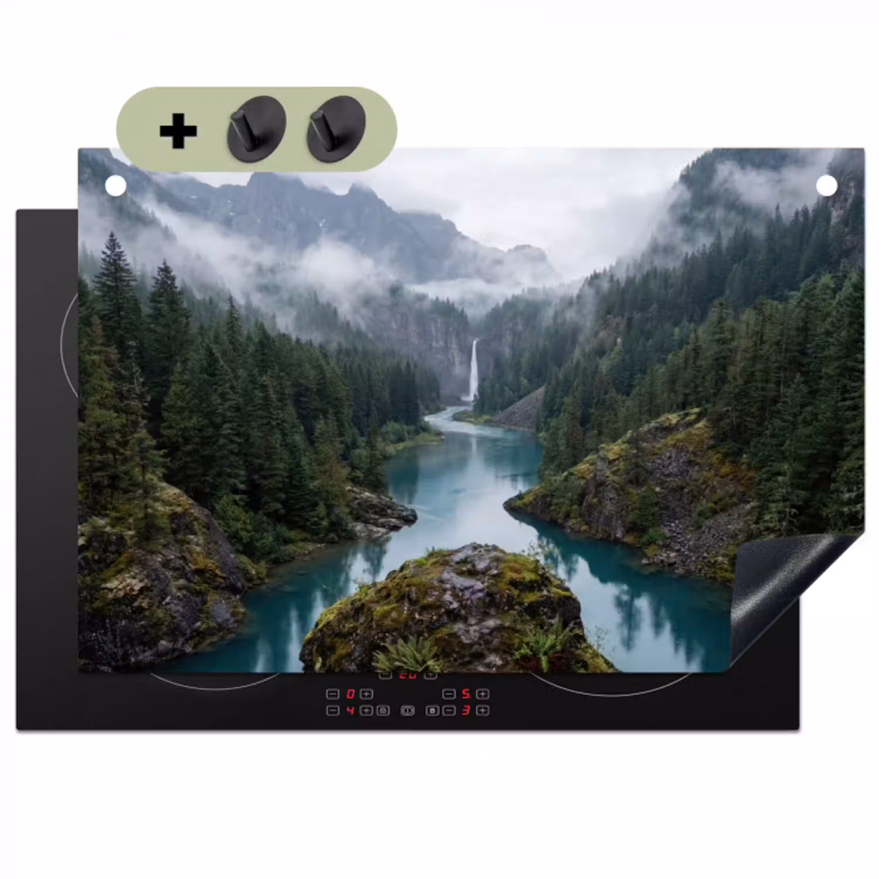 Waterval - Bomen - Bergen Inductie beschemer met haakjes klein -3d