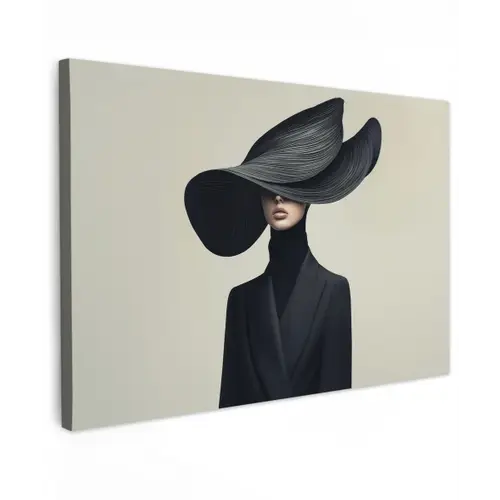 Zwart - Vrouw - Hoed Tuinposter op houten frame 2 cm dik klein -3d