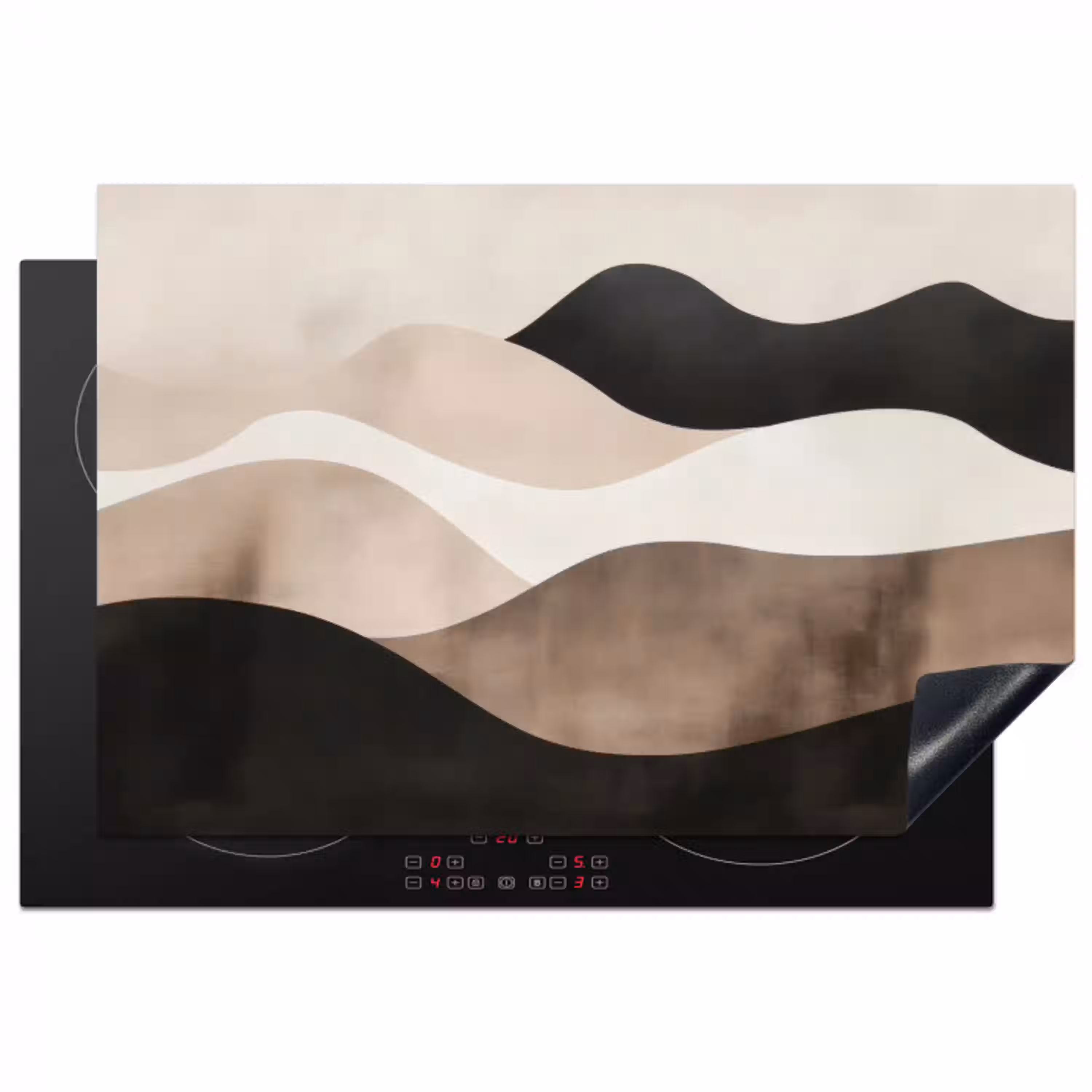 Abstract - Landschap - Golven - Crèmekleur Inductie beschermer vinyl 3mm klein -3d