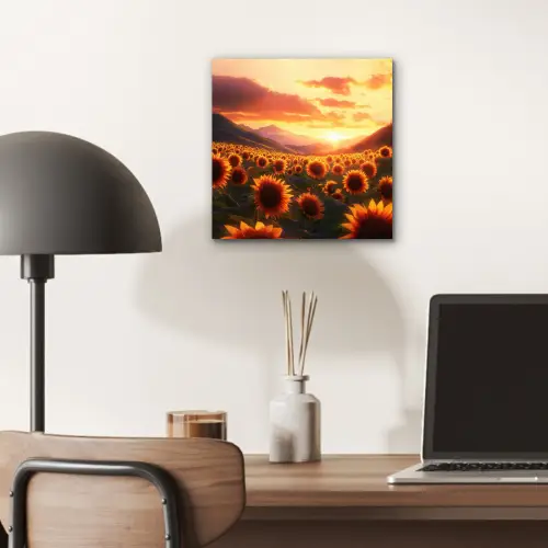 Zonnebloemen - Zonsondergang - Landschap aluminium wit klein -sfeer5