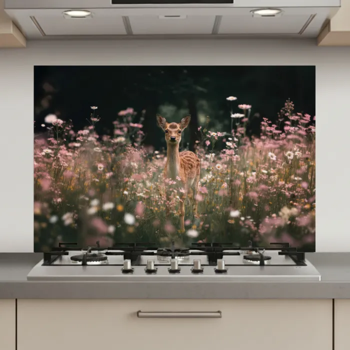 Hert - Wilde bloemen - Bos keuken achterwand spatscherm klein -3d_website