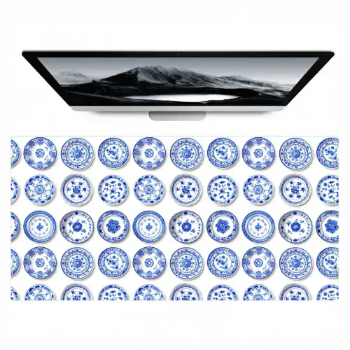Borden - Bloemen - Patroon - Blauw Muismat XXL klein 681 -zzz3d
