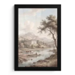 Landhuis - Rivier - Vee fotolijst zwart zonder passe partout klein -3d