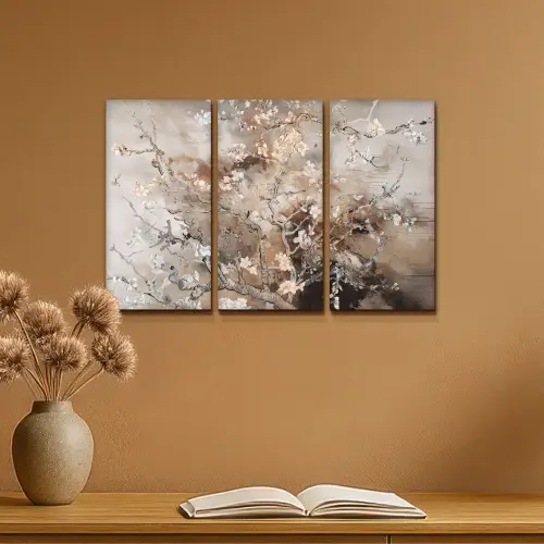 Amandelbloesem - Abstract - Beige Canvas - Meerluiken 3 luik klein -sfeer5
