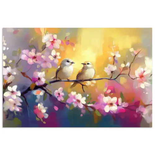 Vogels - Bloemen - Roze poster papier klein -3d