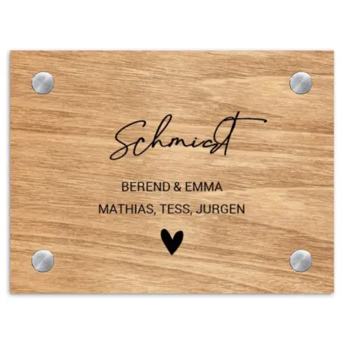 Licht hout - Sierlijk Naambord Rechthoek middel -3d