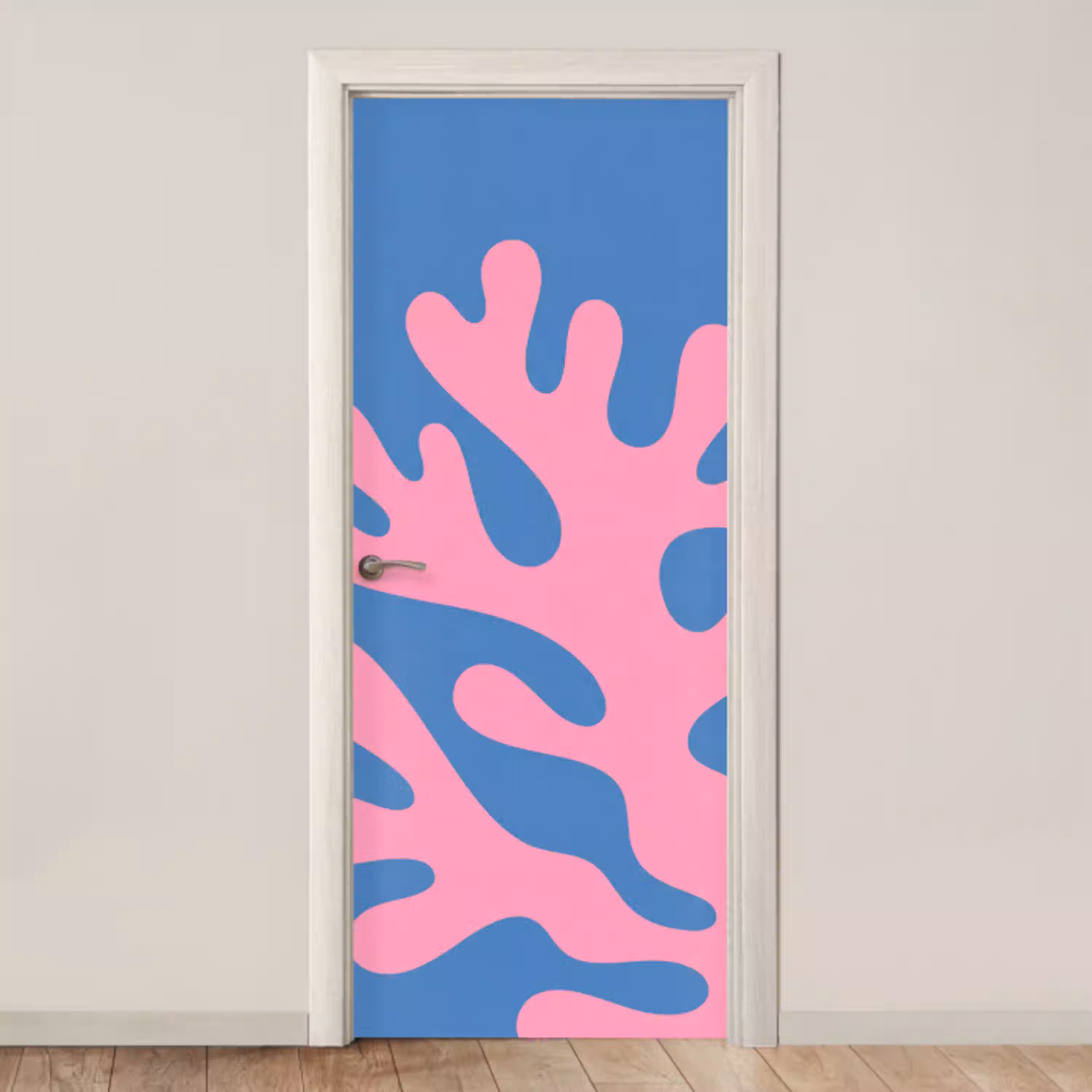 Abstract - Vormen - Roze - Blauw deurposter klein -3d_beige