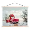 Auto - Rood - Cadeaus - Winter - Sneeuw - Kerst textielposter latten blank klein -3d