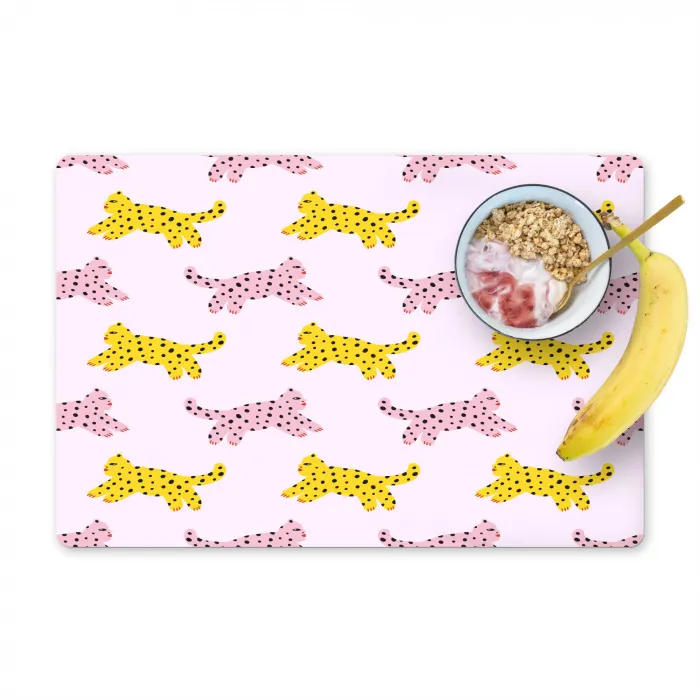 Geel - Roze - Katten - Wit Placemat vinyl groot 368 -zzzproduct_Kitchenyeah-website