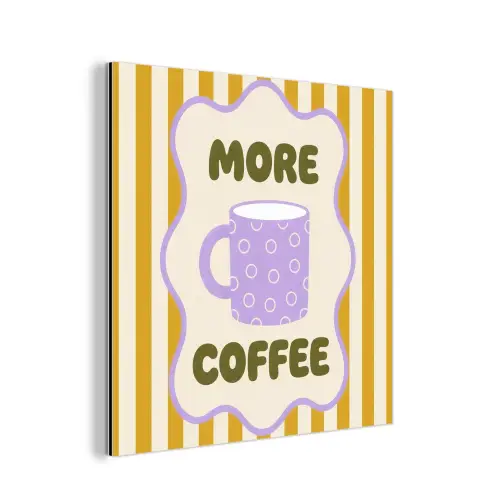 More coffee - Geel - Paars - Strepen - Mok aluminium wit klein -3d