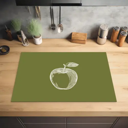 Lijntekening - Appel - Olijfgroen - Blaadje Inductie beschermer vinyl 3mm klein -sfeer5