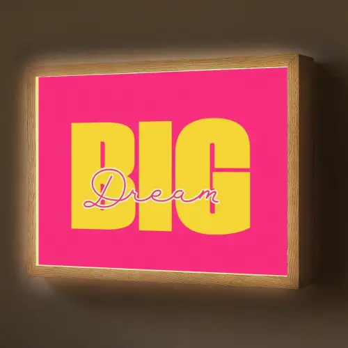 Dream big - Roze - Geel - Minimalistisch Light Box met batterij (Wandlamp) middel -z3d_website