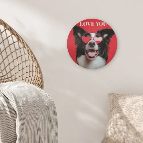 Hond - Hartjesbril - Loveyou - Rood Akoestische PET Vilt - Rond klein -sfeer4