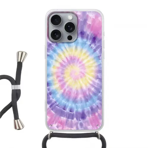 Spiraal - Tie dye - Pasteltinten Hoesje iPhone 16 Pro Max met koord klein -3d