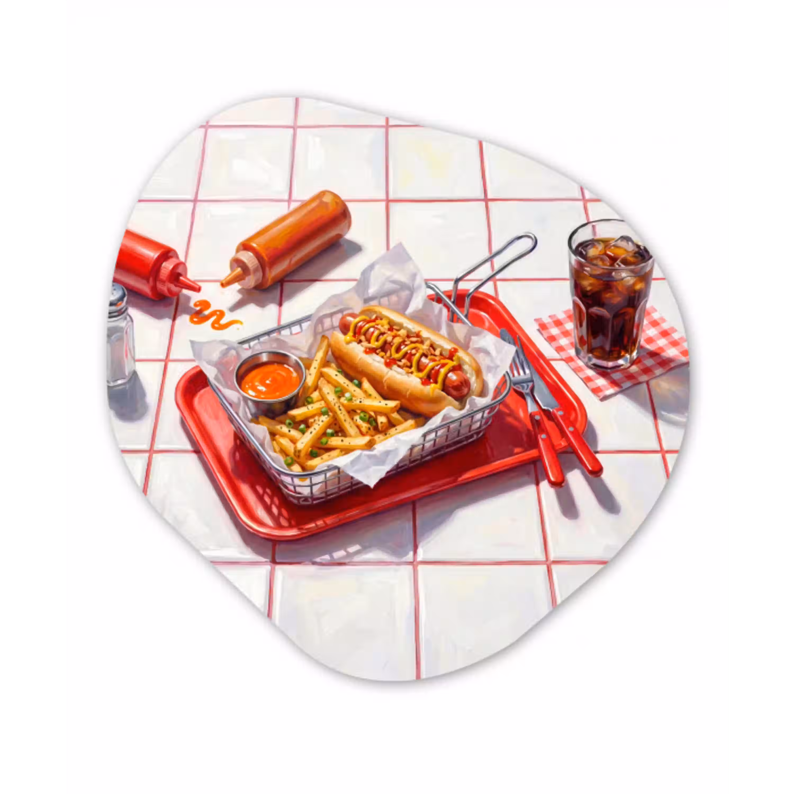 Eten - Hotdog - Fastfood - Modern - Rood Wandcirkel Organisch Aluminium middel -3d