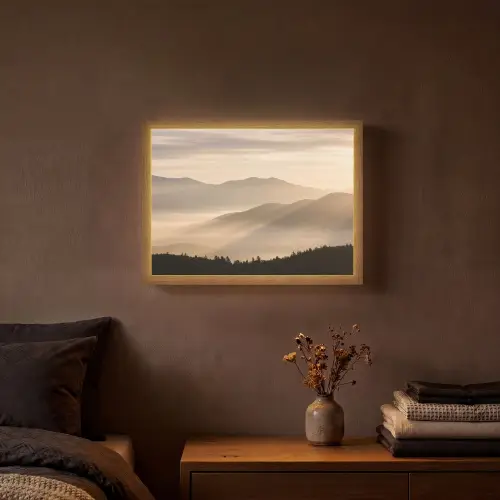 Bergen - Mist - Zonnestralen Light Box met batterij (Wandlamp) middel -sfeer4