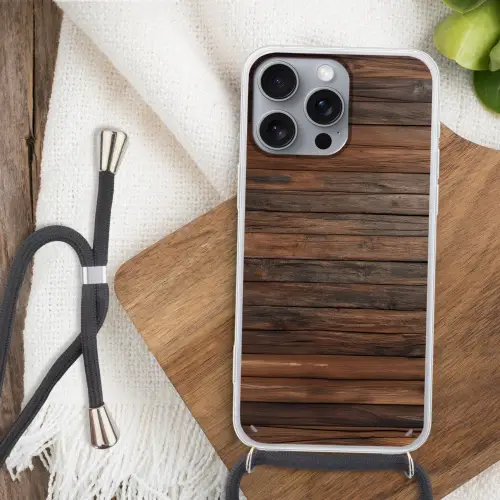 Houten plankpatroon - Warmte - Natuurlijk Hoesje iPhone 16 Pro Max met koord klein -sfeer4
