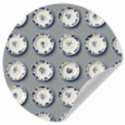 Borden - Bloemen - Blauw - Wit Wandcirkel behangsticker klein 186 -3d