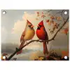 Vogels - Rood - Tak - Herfstbladeren tuinposter los doek klein -3d