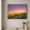 Bloemen - Weg - Lucht - Geel - Paars - Zonsondergang - Natuur Textielframe zwart klein -sfeer2