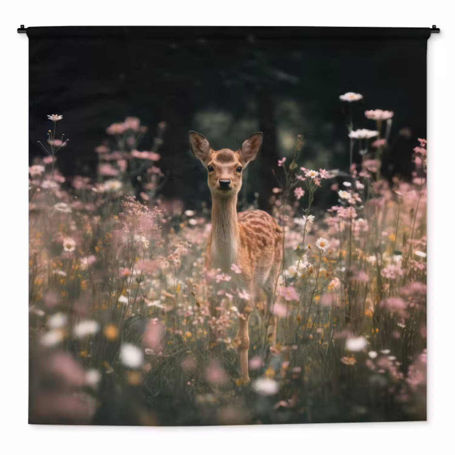 Wandteppich - Hirsche - Wildblumen - Wald