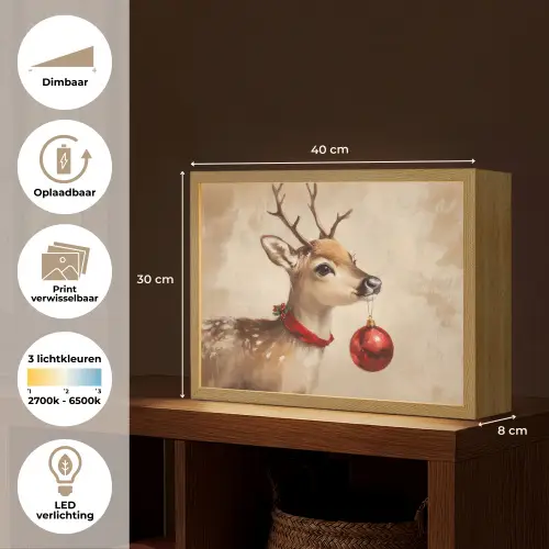 Kerst - Hert - Gewei - Kerstbal - Rendier Light Box met batterij (Wandlamp) middel -USP_websiteoverzichtNL