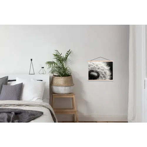 Paardenbloem - Zwart - Wit textielposter latten blank klein -woonkamer