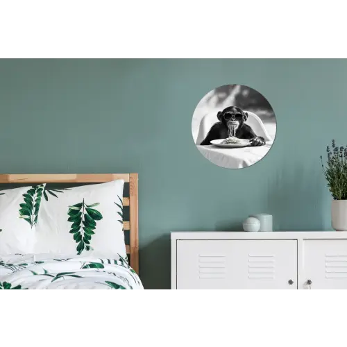 Aap - Spaghetti - Zonnebril - Zwart wit - Cool - Dier Wandcirkel aluminium klein -slaapkamer