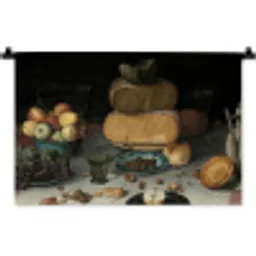 Stilleven met kazen - Schilderij van Floris Claesz. van Dijck Wandkleed katoen klein -zz3d