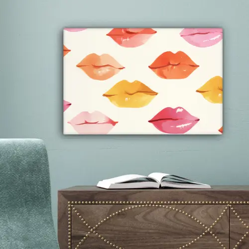 Lippen - Kleurrijk - Glanzend canvas 2cm klein -sfeer4