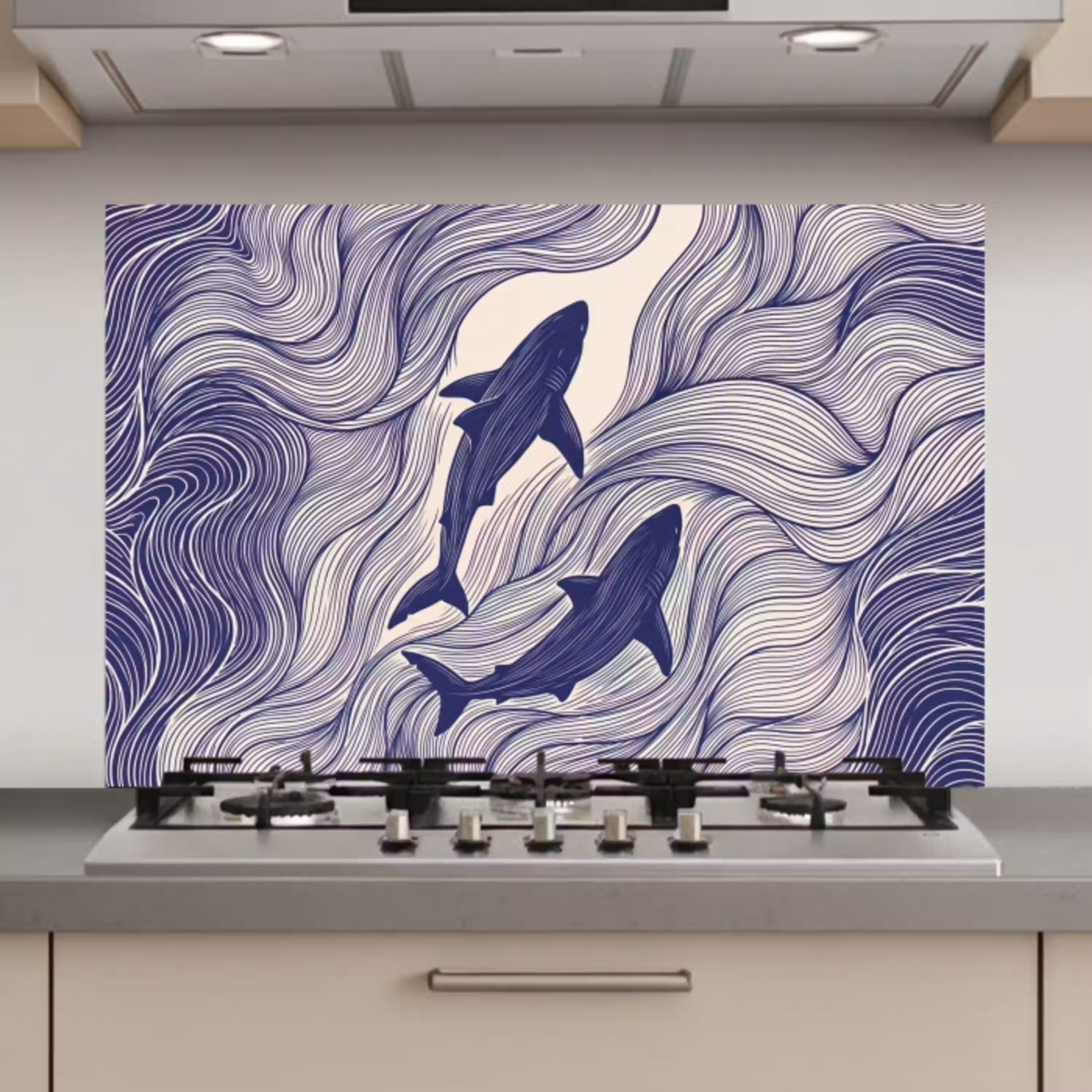 Vis - Oceaan - Lijntekening - Blauw - Dieren keuken achterwand spatscherm klein -3d_website