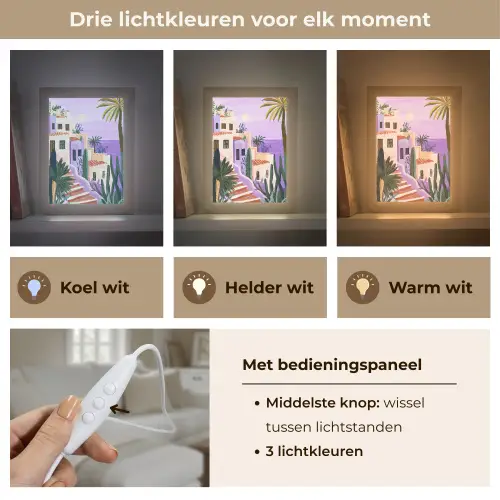 Huizen - Minimalistisch - Palmbomen - Kust Light Box met kabel (Tafellamp) klein -USP_lichtkleurNL