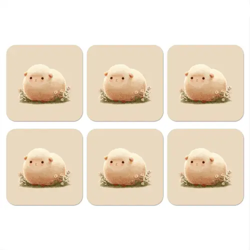 Schaap - Beige - Bloemen onderzetter kurk middel -3d