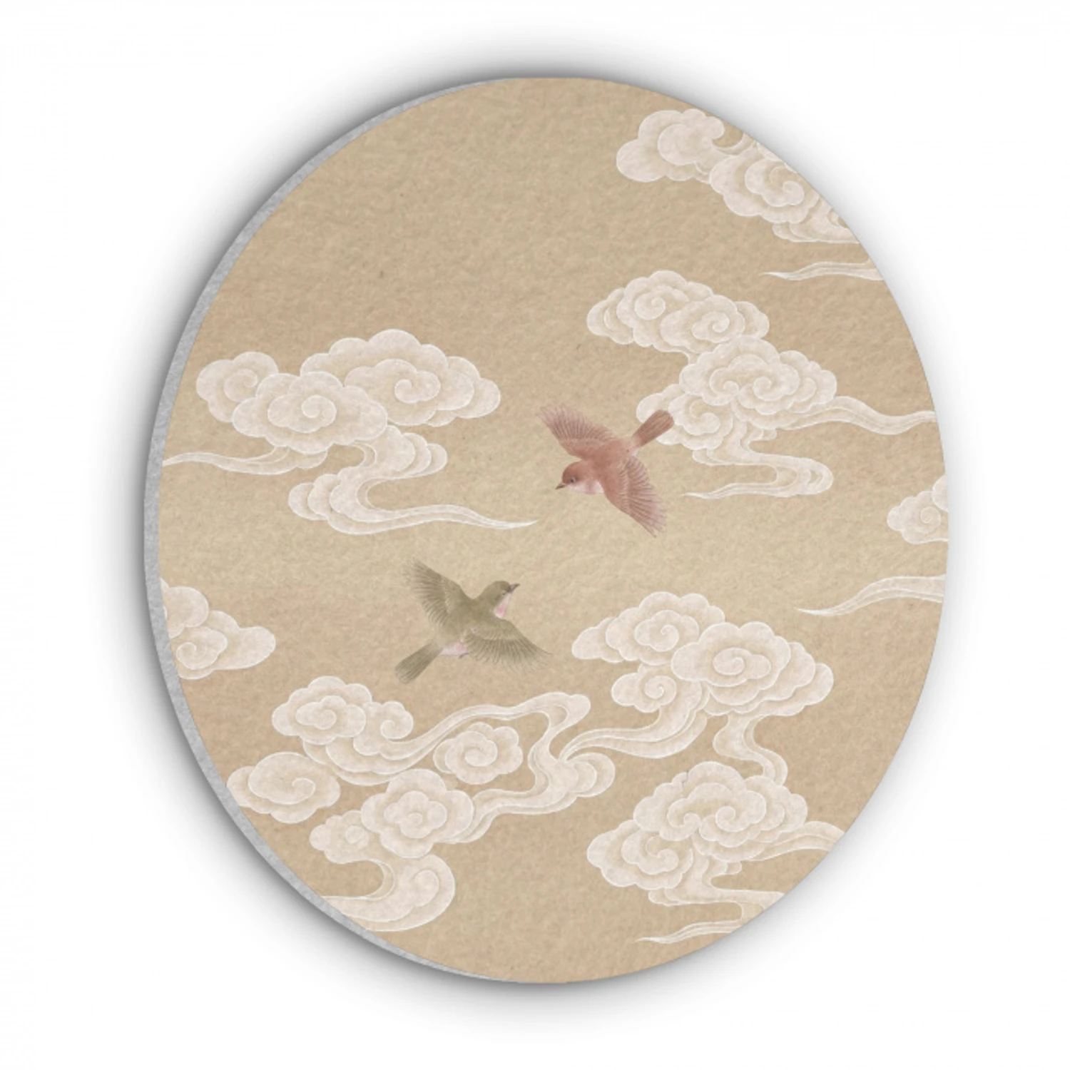 Vogels - Vliegen - Beige Akoestische PET Vilt - Rond klein -3d