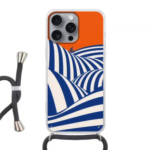 Fietser - Heuvels - Strepen - Blauw Hoesje iPhone 16 Pro Max met koord klein -3d