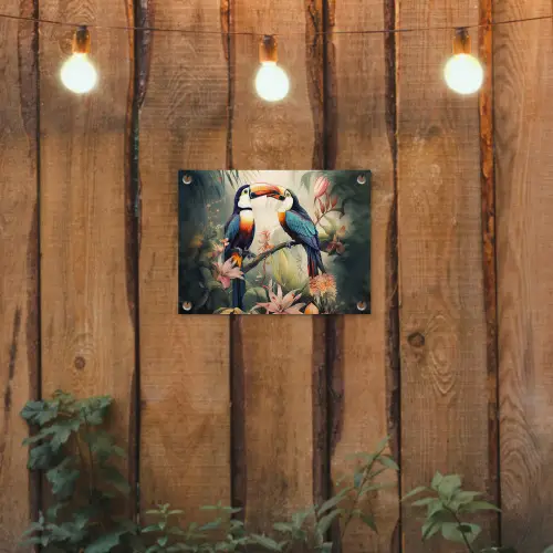 Toekan - Vogels - Bloemen - Natuur - Jungle tuinposter los doek klein -sfeer1