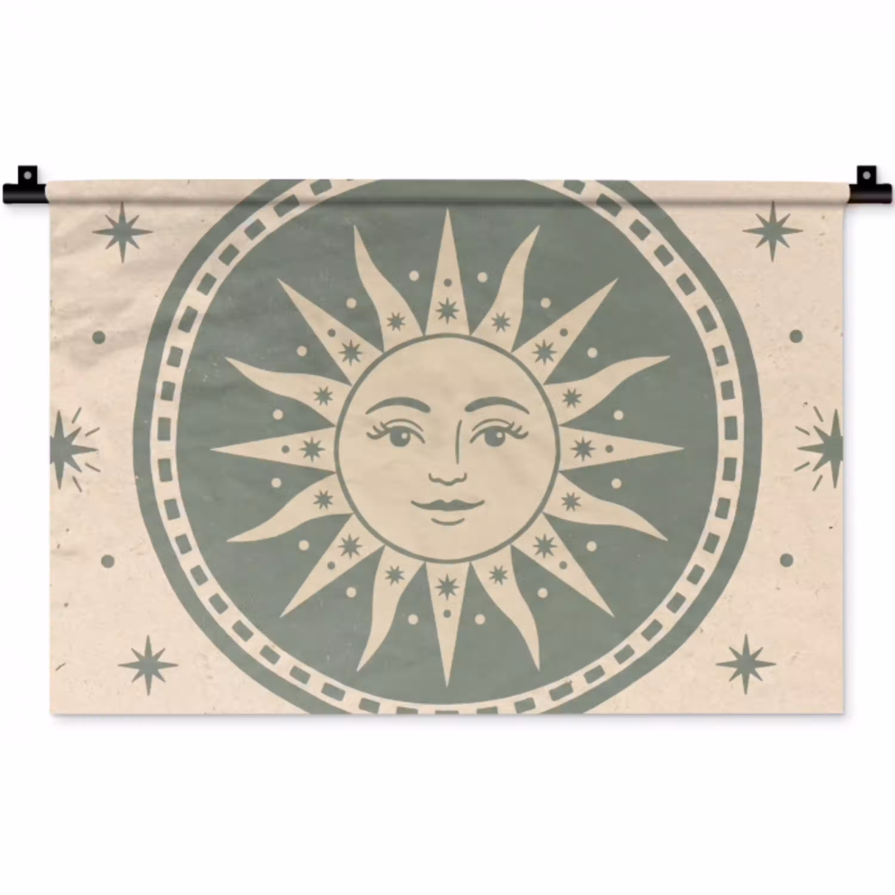 Zon - Sterren - Astrologie - Vintage - Groen Wandkleed katoen klein -zz3d
